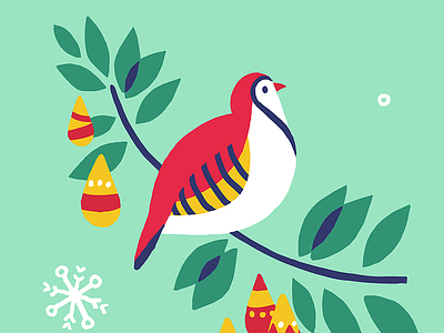 And A Partridge In A Pear Tree! blue christmas card countdown. red green holidays mint partridge pear tree song twelve days of christmas wishes yellow