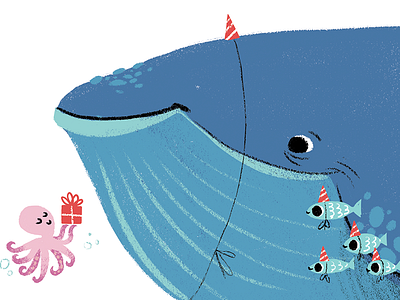 Whale of a Time birthday blue card gift greeting illustration pink present whale