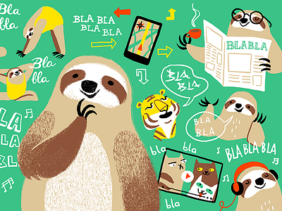 Integrating Language Learning into Daily Life animal article illustration editorial educational language learning sloth