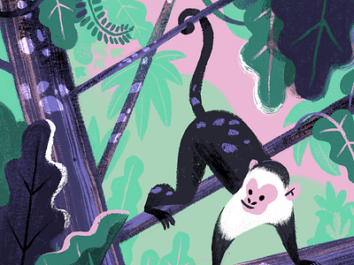Monkey number 7 100monkeys animal illustration jungle mint monkey pink purple rainforest