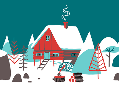 Winter - detail background design building flat style house snow winter illustration