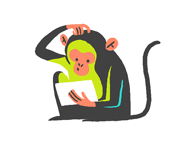 Jungle monkey with tablet ipad minimal illustration monkey
