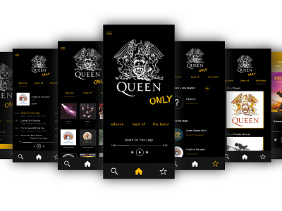 App concept for Queen lovers android app black and yellow design ios music music app queen ui ux