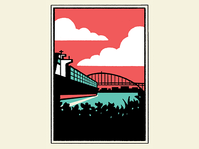Cargo Ship in Portland branding flat illustration landscape postcard poster raster