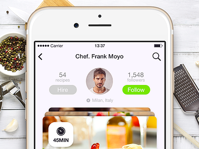 Recccipe for iOS! apple chef concept food interface ios iphone kitchen profile ui ux wood