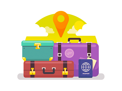 Movin' On Up! briefcase clouds flat illustration location luggage minimal passport pin sky sticker travel