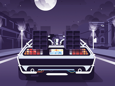 BTTF Tribute back to the future bttf car clouds delorean illustration mcfly moon movie night retro vector