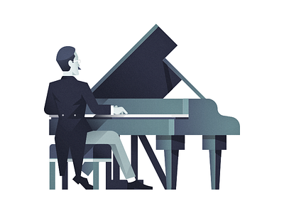 Piano Player character classic flat glasses gradient illustration piano play retro shadow vector