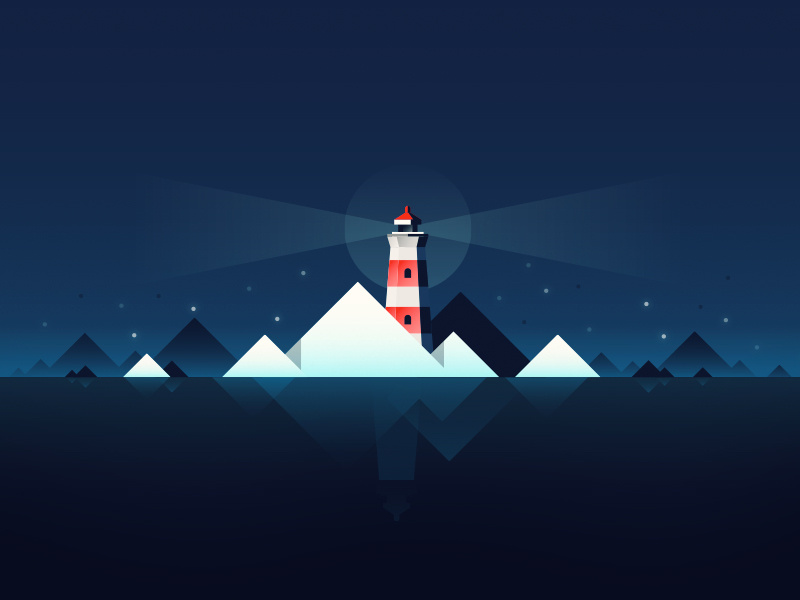 Lighthouse illustration art vector reflection light dark night ice winter gradient water lighthouse