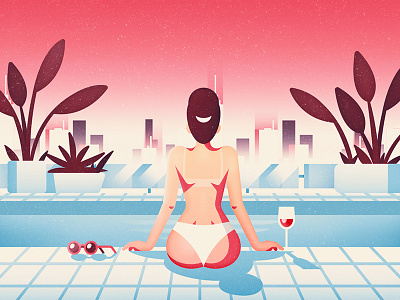 Drink by the pool drink flat glass grain illustration people plant pool sky skyline vector woman