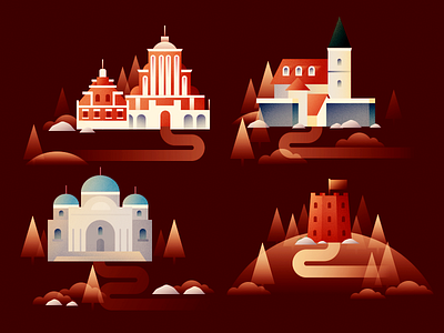 Baltic icons architecture editorial europe flat icon illustration landscape map print vector