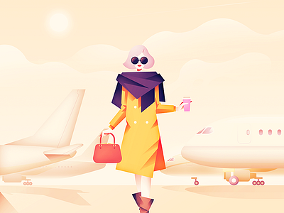 Airfield Diva art character clouds coffee flat handbag illustration planes print vector woman