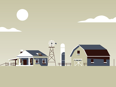 Things & Stuff No. 3 barn farm gradient house illustration landscape lighthouse minimal monochrome retro sun vector
