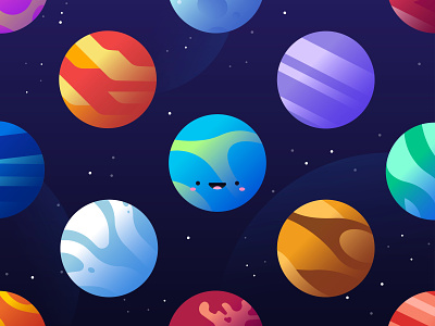 Elsanow Planet Variations art character design flat gradient icon illustration minimal pack planet space vector