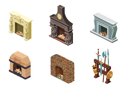 Isometric Fireplaces 2d art assets game art illustration isometric vector