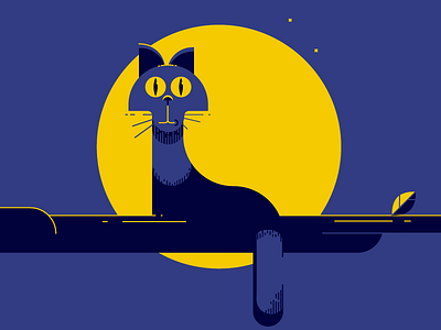 Cat on a tree cat flat illustration lines vector