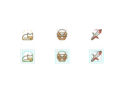 My first try at icons burger cat icons pixel perfect sword vector