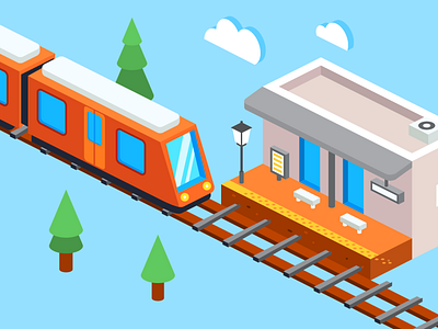 Isometric train and station