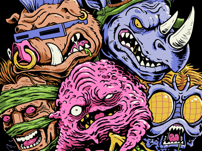 EZ Mutant Mash bebop electric zombie illustration ninja turtles rocksteady tmnt