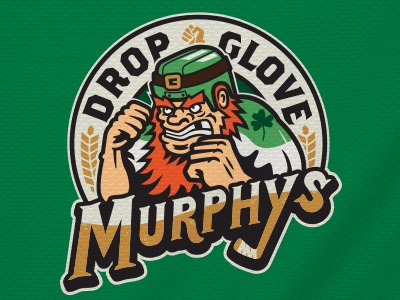 Drop Glove Murphys Hockey Logo beer character gloves hockey illustration irish league leprechaun logo puck sports typography