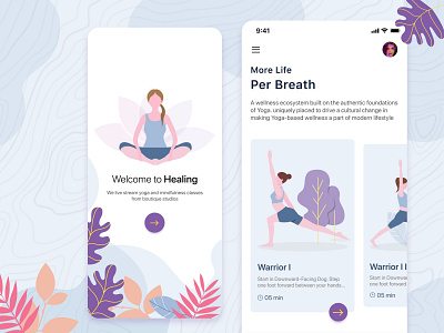 Healing figma fittness app illustraion mobile app splashscreen yoga