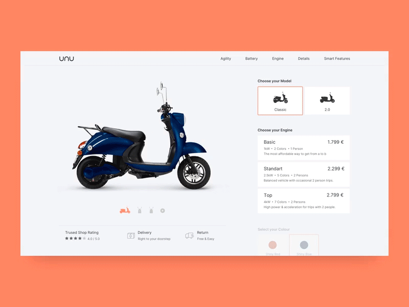 unu configurator configurator design ecommerce electric scooter scooter ui website design