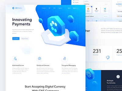 CNT Platform 3d art blockchain desktop hexagon illuatration innovate landing landing page logo payment ui ux