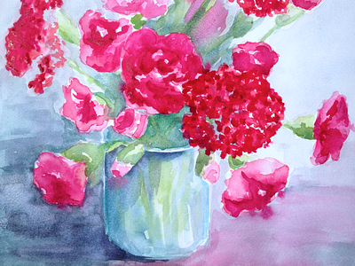 pink still life blend flowers painting pink still life watercolor