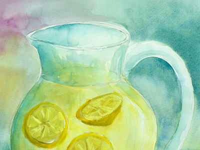 When life gives you lemons... happy lemon lemonade painting pitcher watercolor yellow