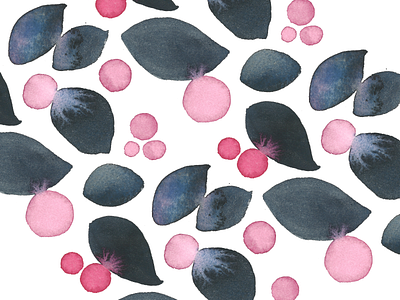 snowberries berries blend leaves paint pattern pink watercolor