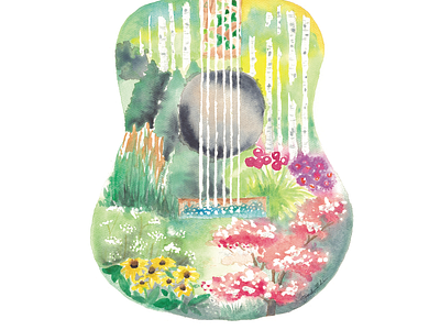 gardening on a guitar floral guitar illustration michigan music poster watercolor