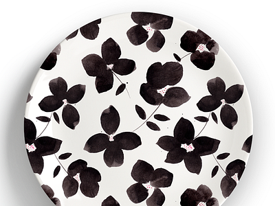 b+w floral pattern blackwhite monochrome pattern surface design watercolor