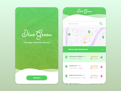 DineGreen - Find Vegan Restaurants app appdesign design mobile mobile design restaurant restaurant app ui ui ux ui design ux vegan