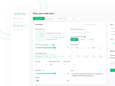 Speedy Sep | Dashboard - Order Creation process