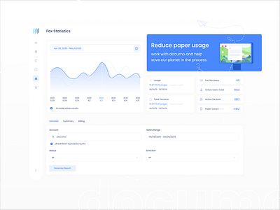 Documo | Dashboard - Fax Usage app dashboad design ui ux web