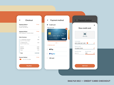 DailyUI 002 - Credit Card Checkout @daily ui app design ui