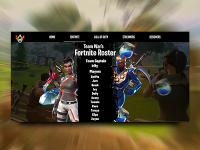 Web Concept - Team War Fortnite Roster adobe apple branding computer cool design dribbble fortnite gaming graphic graphics illustration logo photoshop shoes sketch ui web