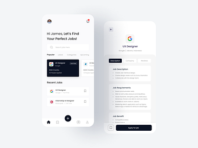 Job Finder App app app design appdesign application branding design job job app jobfinder minimal mobile simple ui userinterface