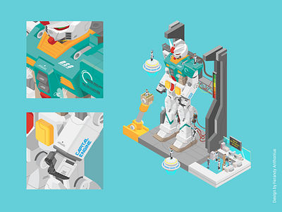 Robot - Isometric Vector design ferandy flat gundam icon illustration robot ui vector web website