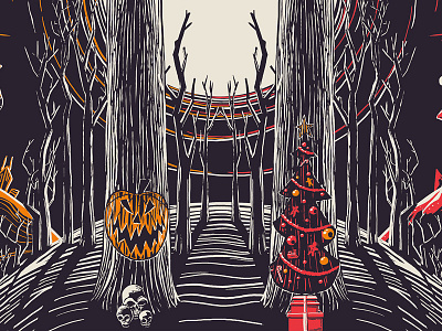 How Horrible Our Christmas Will Be christmas forest halloween holiday illustration nightmare poster print