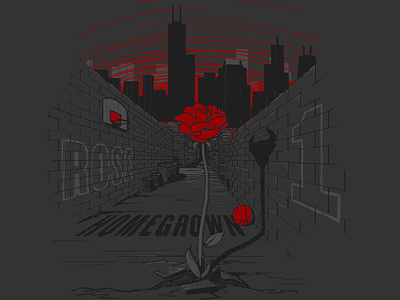 Derrick Rose T-Shirt bulls chicago grey illustration red rose skyline t shirt urban