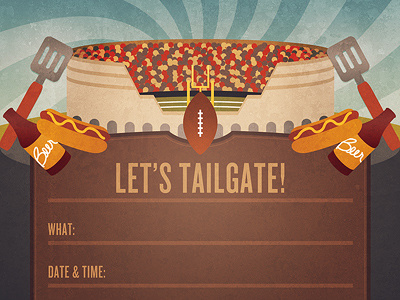 Tailgate beer card football grill hot dog illustration invite party sports tailgate