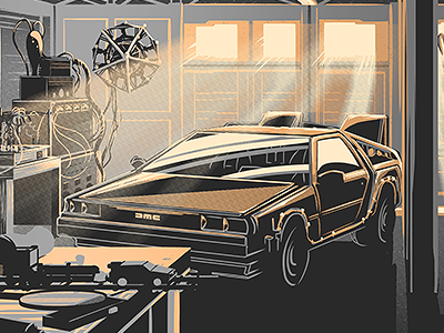 Desk of Dr. Brown Metallic Variant back to the future doc brown illustration marty movie poster print