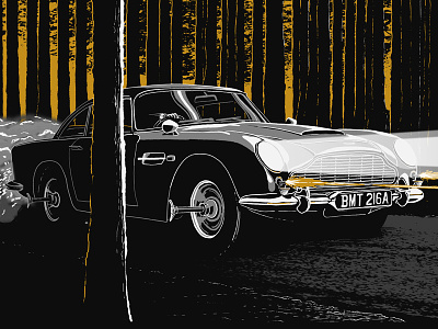 007 DB5 aston martin car drawing gold illustration james bond screen print