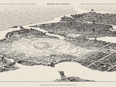 Ruins of Gotham batman comic drawing gotham illustration map print