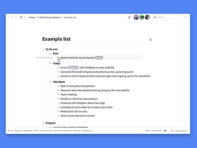 Collaborative list making with the WorkFlowy desktop app by Sam Stephenson  on Dribbble