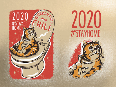 Quarantine and chill 2020 beer cat cat lovers chill design graphic design illustration merchandise quarantine stayhome