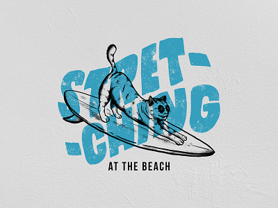 Stretching at the beach beach cat design graphic design illustration surfing