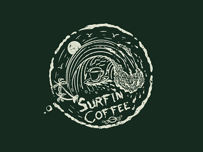 Surfin Coffee beach coffee design illustration merchandise outdoor surf tshirt vintage waves