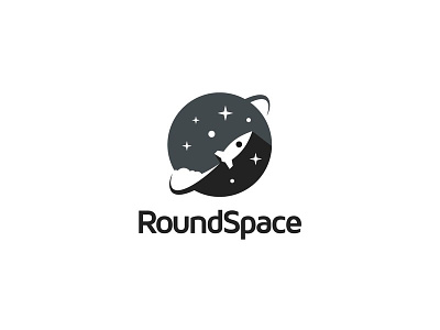 RoundSpace logo branding cosmos design flat logo planet rocket rocket logo space stars vector
